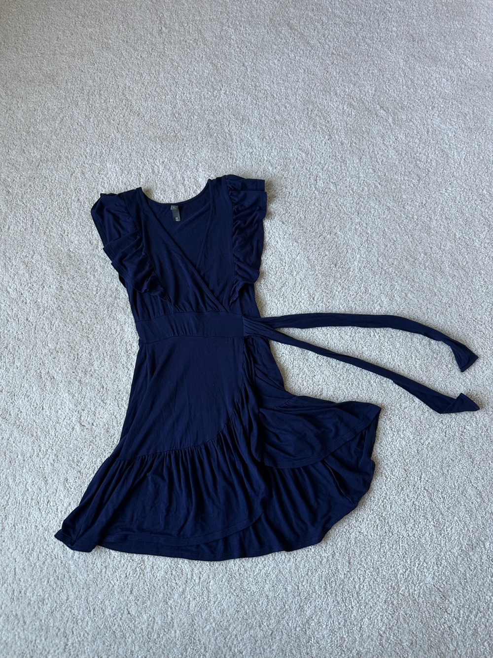 Alya Navy Wrap Dress with Tie and Ruffle Sleeves